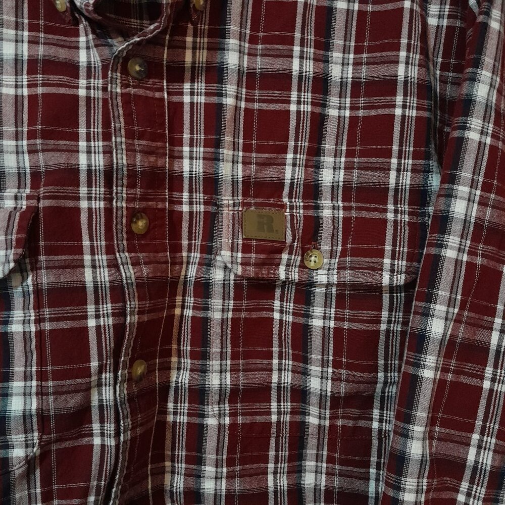 Wrangler Riggs Workwear Maroon Plaid Long Sleeve XXL - Picture 2 of 7